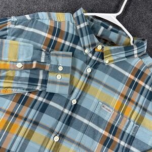 Columbia Button Down Mens XXL 2XL Blue Plaid Long Sleeve Cotton Blend AM7968